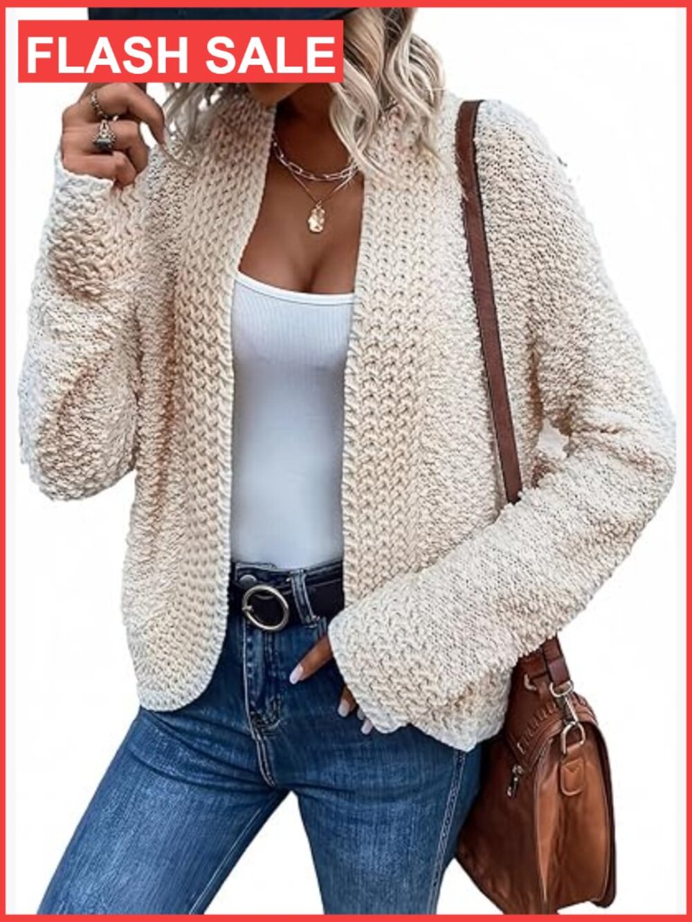 Women's Chunky Knit Open Front Long Sleeve Cardigan Sweater Coat